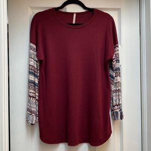 NWOT - Lime n Chili - maroon long sleeve waffle shirt